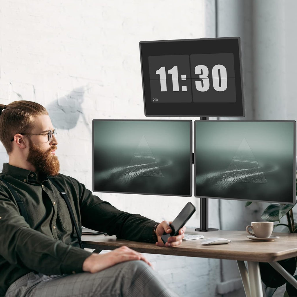 WALI Triple Monitor Mount for 13-27 inch Computer Screens, 3 Monitor Desk Mount, Holds up to 22 lbs, Adjustable Triple Monitors Stand with Swivel Tilt Rotation, 75x75/100x100mm (M003), Black