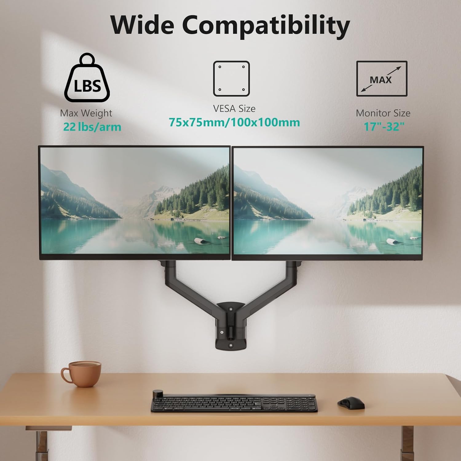 Braccio Monitor Doppio WALI - Supporto Ergonomico A Molla Gas Per 2 Schermi Braccio Monitor Doppio WALI - Supporto Ergonomico A Molla Gas Per 2 Schermi