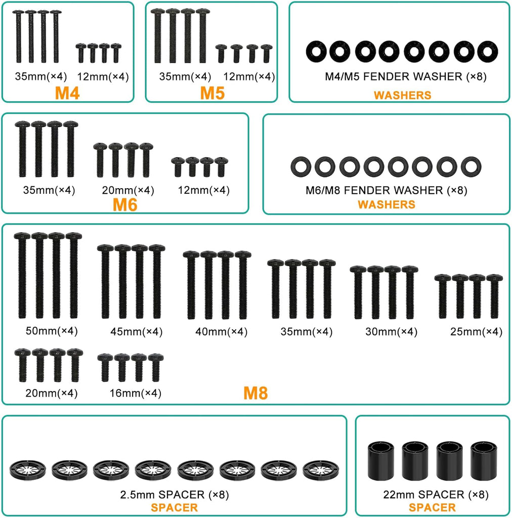 WALI Universal TV Mounting Hardware Kit Set Includes M4 M5 M6 M8 TV Screws and Spacer Fit Most TVs up to 80 inch (UVSP), Black