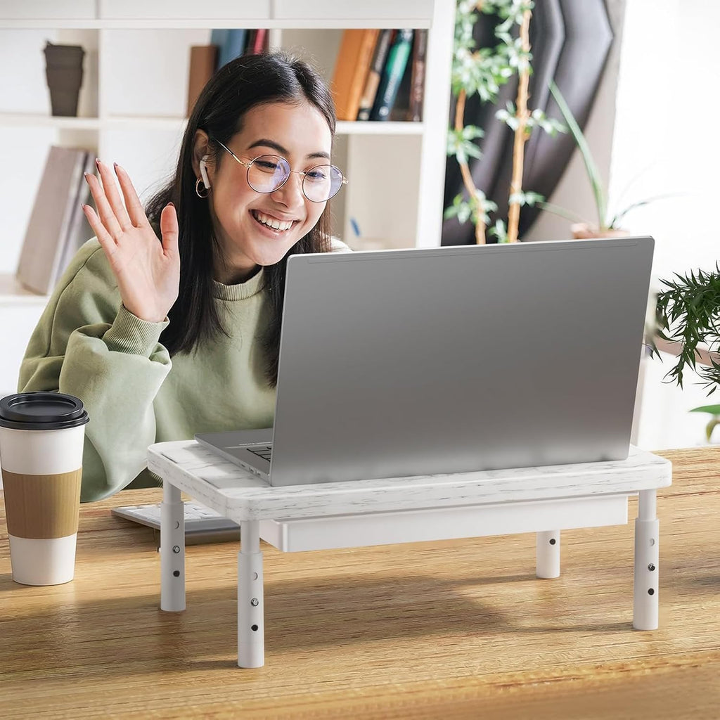 WALI Computer Monitor Stand with Storage, Monitor Riser 3 Height Adjustable | Laptop Riser with Airflow Vents, Desk Organizer for Computer, Printer, Notebook (PTT002-M), 1 Pack, Marble