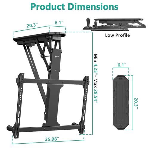 WALI Motorized Ceiling TV Mount with Remote, Electric Flip Down TV Bracket for 32 to 70 inch Flat and Curved Screen TV Up to 77 Lbs, Pitched Roof, Max Mounting Holes 600x400mm (FCM604), Black