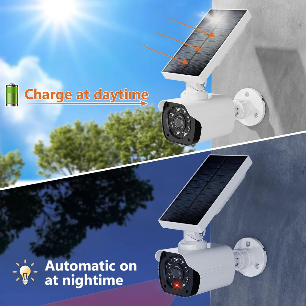 WALI Solar Powered Fake Camera with Motion Sensor Floodlight, 1 Pack, White