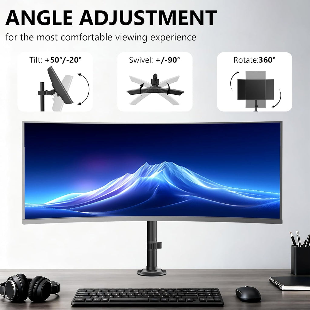 WALI Heavy Duty Single Monitor Arm Desk Mount for 13-49 Inch Screens, Ultrawide Monitor Stand with Full Motion Tilt, Swivel, Rotation, Holds up to 44 lbs, C-Clamp Mount for VESA 75/100mm,(M001S-P)