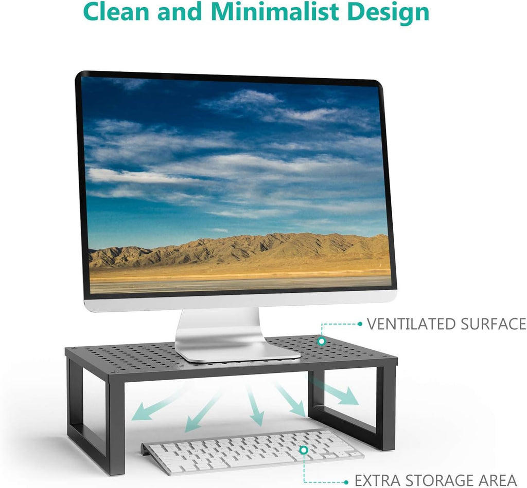 WALI Monitor Stand Riser, Desktop Printer Monitor Stand Riser, with Vented Metal Platform and Underneath Storage (STT004), 1 Pack, Black