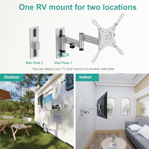 WALI RV TV Mount, Lockable TV Wall Mount for Camper Trailer Motor Home with Extra Wall Plate, Full Motion Anti-Vibration Arm for 13-43 inch LED, LCD Flat Screens and Monitors, up to 33lbs (1343LK-P)