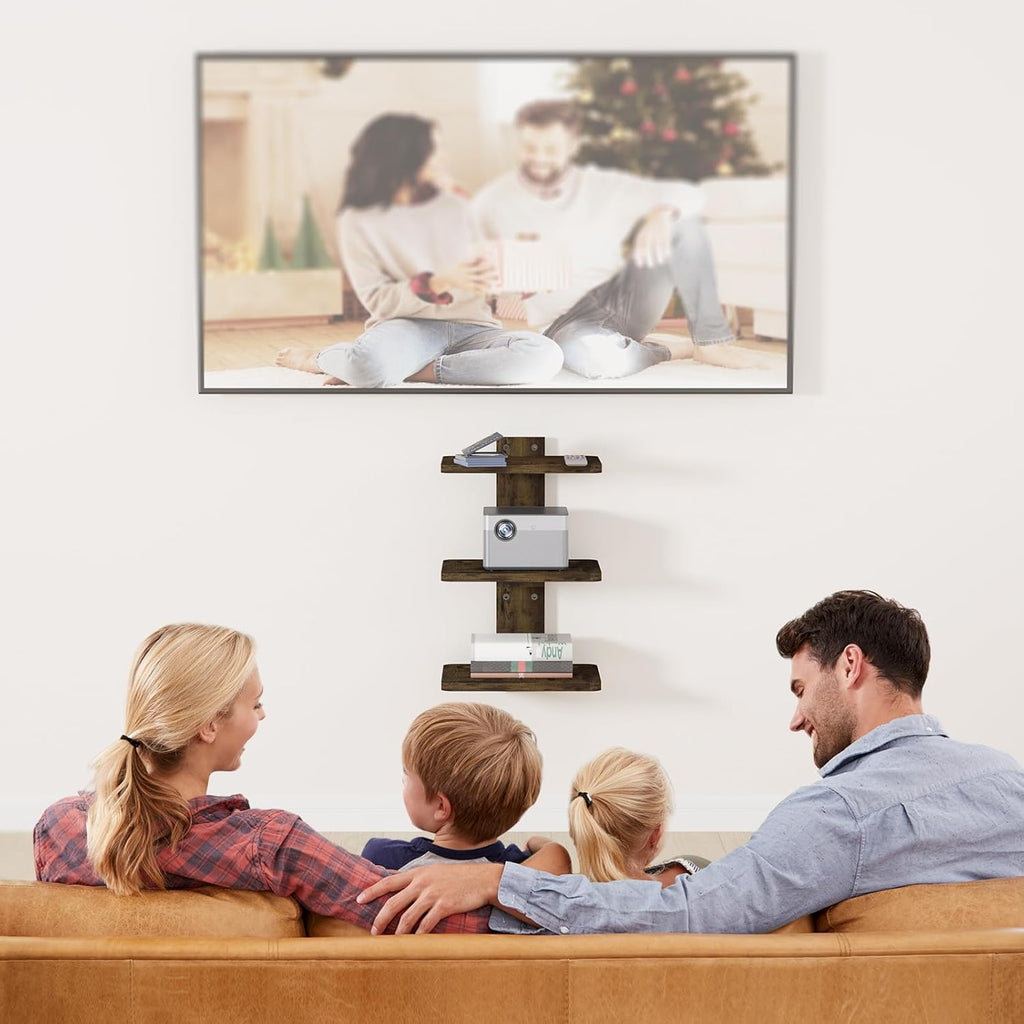 WALI Projector Mount Floating TV Shelf, Holds Up to 22lbs, Wooden Floating Shelf for Under TV for DVD Players, Cable Boxes, Routers, Game Consoles, PlayStation Accessories (CS303NC), 3 Shelves