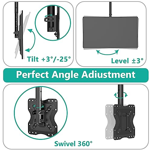 WALI TV Ceiling Mount Adjustable Bracket Fits Most LED, LCD, OLED and Plasma Flat Screen Display 23 to 43 Inch, up to 110 Lbs, Mounting Holes 200x200mm (CM2343), Black