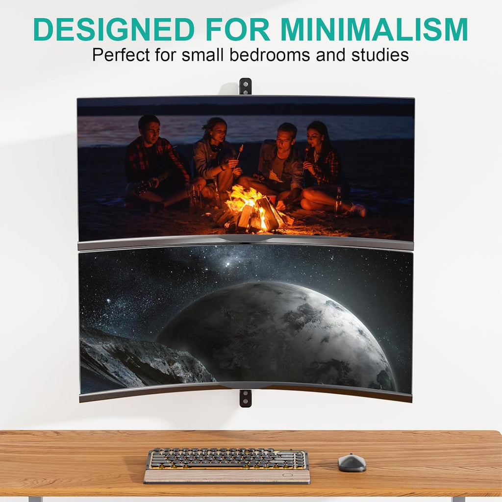 WALI Dual Monitor Wall Mount - Heavy Duty Wall Mount,Vertical Monitor Stand for 17-49 inch Screens,Holds up to 44 lbs per Screen,VESA 75x75/100x100mm,(012ARMV-49) Black