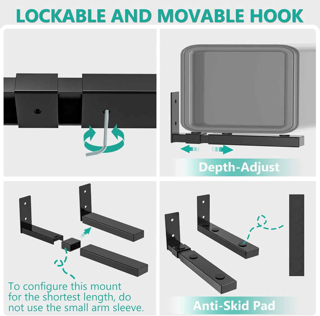 WALI Center Channel Speaker Wall Mount, Universal Soundbar Wall Mount Bracket Hold up to 30 lbs, Arms Extend Adjustment from 7 to 11.5 inch (SLK201), Black