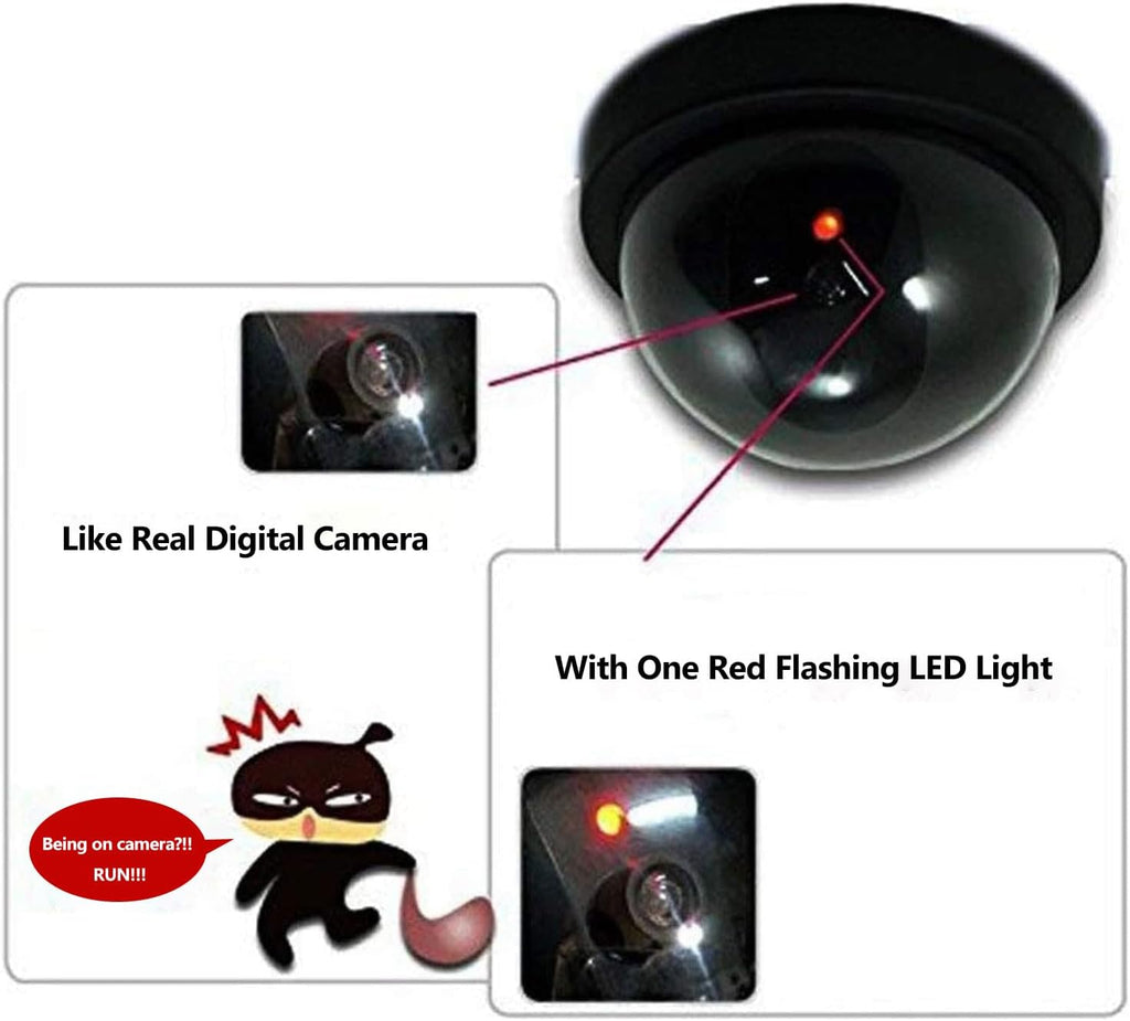 WALI Dummy Fake Security CCTV Dome Camera with Flashing Red LED Light with Security Alert Sticker Decals (SD-6), 6 Packs, Black