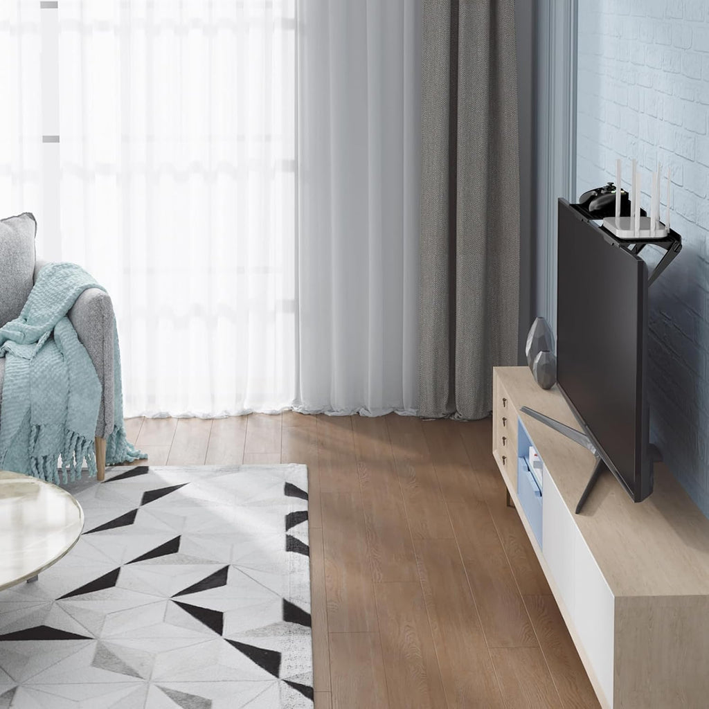 WALI TV Top Shelf 2 Pieces, 8 Inch Adjustable Monitor Top Shelf Screen Storage Computer Screen Shelves Top TV Shelves for Cable Box Media Box Router DVD, Black(TSP001-2B)