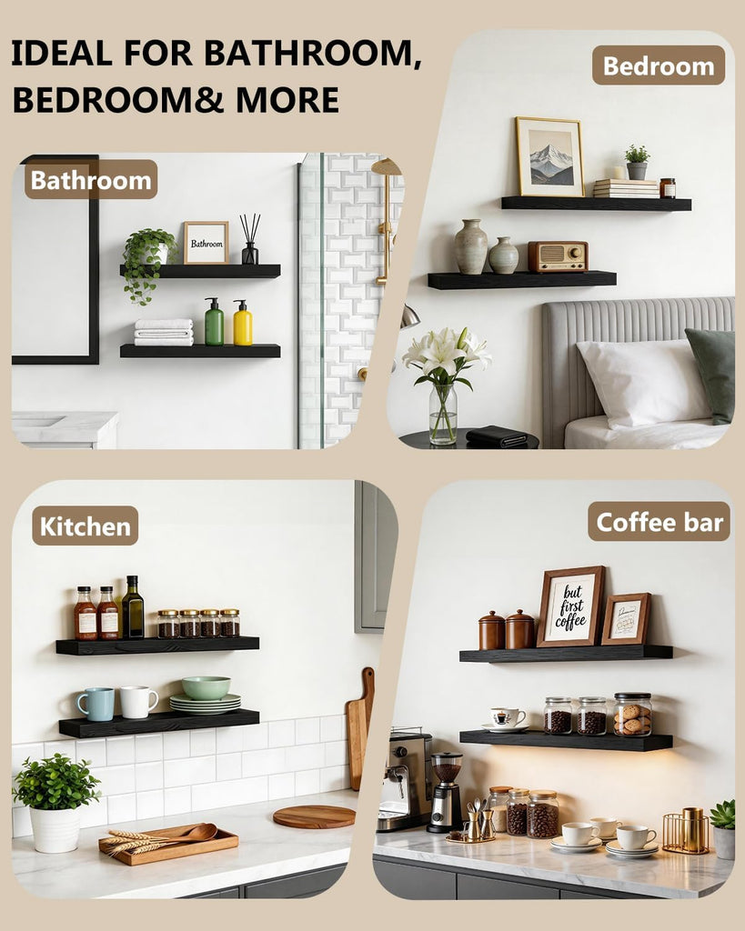 WALI Floating Shelves for Wall, 1 Tier Bathroom Storage Shelf Over Toilet, for Bedroom Bookshelf, Living Room Decor, Kitchen, Nursery, Laundry, Soundbar Floating Shelf Mount Under TV (CS101L), Black
