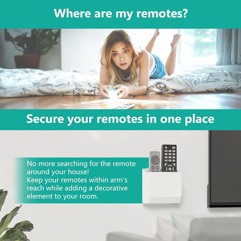 WALI Remote Control Holder Wall Mount 2 Pack, 5 Inch Hole-Free TV Remote Holder Wall Mount No Need to Drill Holes Adhesive for 2 or 3 Remote Controls, White (WMH001-W)