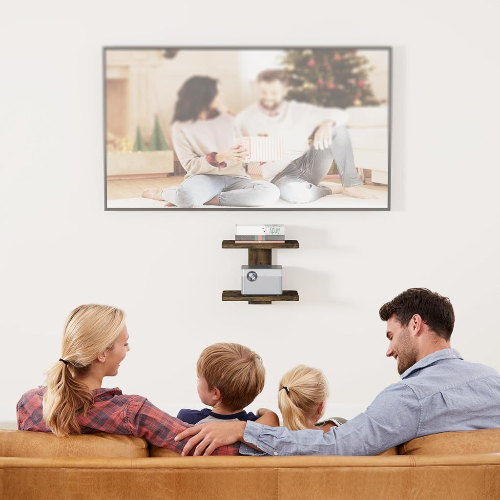 WALI Projector Mount Floating TV Shelf, Holds Up to 22lbs, Wooden Wall Mounted Shelves Under TV Shelf for DVD Players, Cable Boxes, Routers, Game Consoles, PlayStation Accessories (CS202NC), 2 Shelves