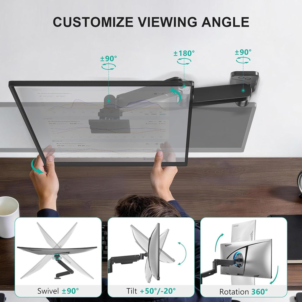 WALI Monitor Wall Mount for 13-49 Inch Ultrawide Screens, Heavy Duty Single Monitor Mount Holds up to 44 lbs, Adjustable Wall Mount Monitor Arm, 75/100mm VESA Mount (GSWM001-P), Black