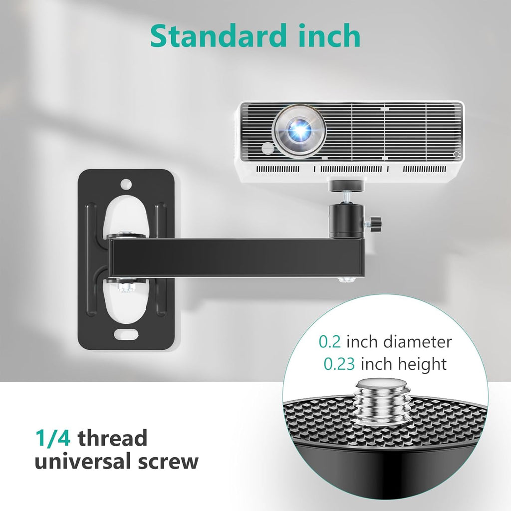 WALI Mini Porjector Wall Mount, Wall Mount Projector for 1/4" Screw, Fully Adjustable Projector Hanging Bracket Ceiling Mount Holder Holds up 22lbs, Black (1330LM-PMS)