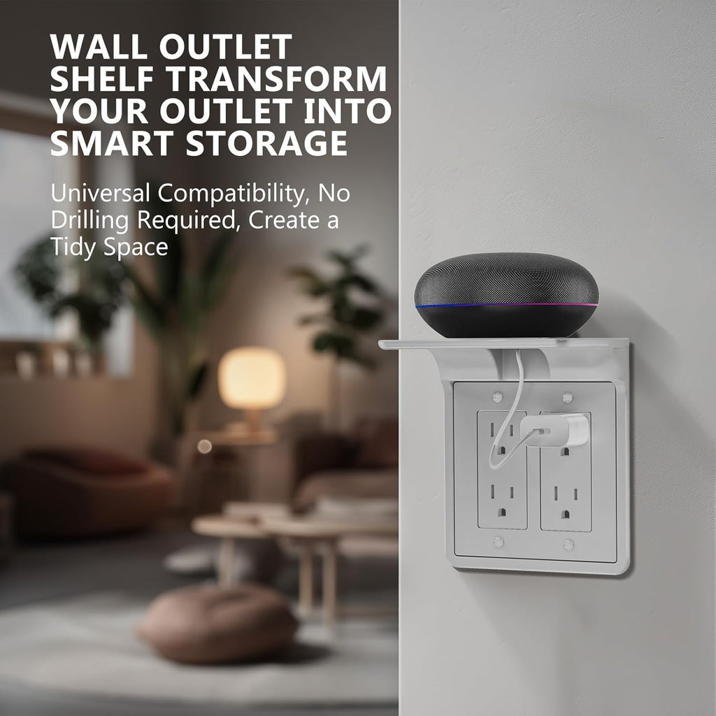 WALI Double Outlet Shelf Wall Holder – Bathroom Shelf Duplex for Electric Toothbrush, HomePod Mini, Echo Dot & Phone Charging – White-2 Packs (DLS002)