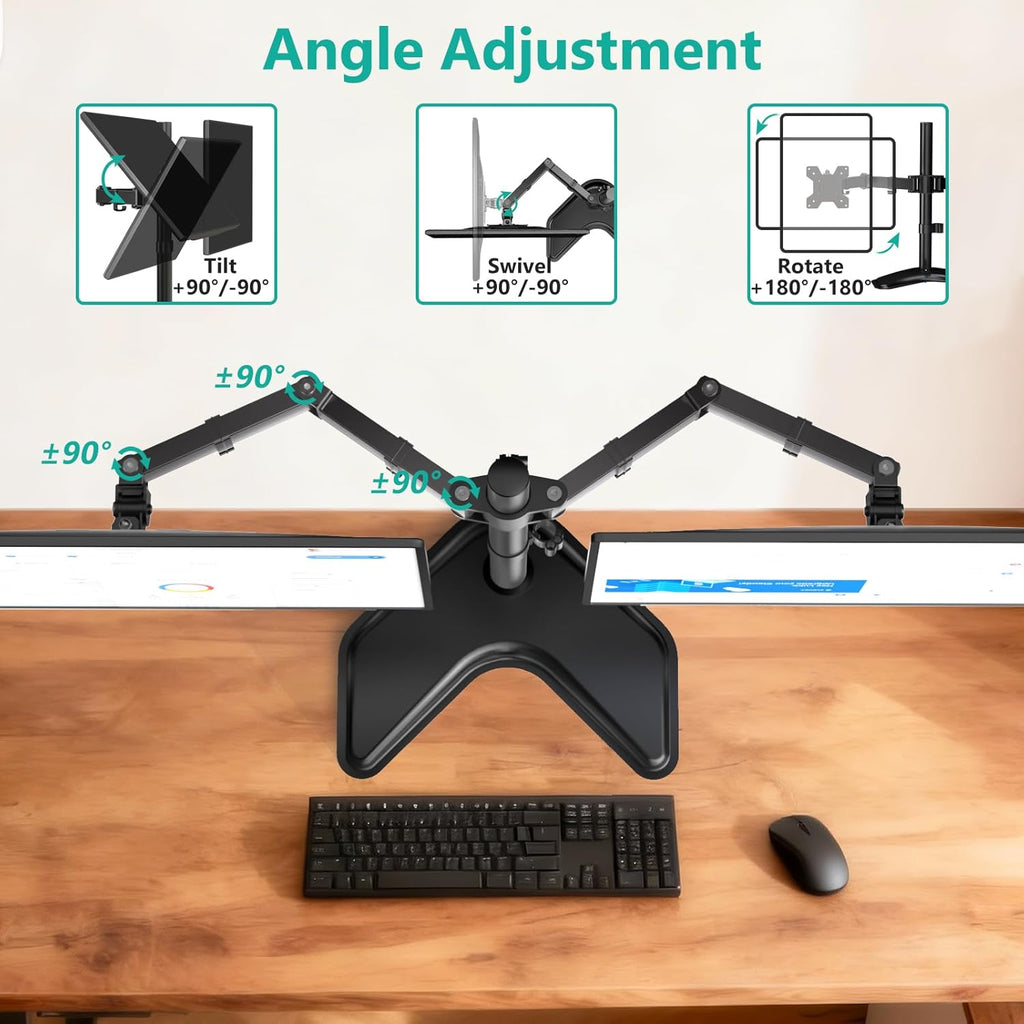 WALI Dual Monitor Stand, Freestanding Full Motion Monitor Desk Mount Fits 2 Screens up to 27 inches, Dual Monitors Arm Fits up to 22lbs, VESA 75x75 100x100 (MF002LM), Black