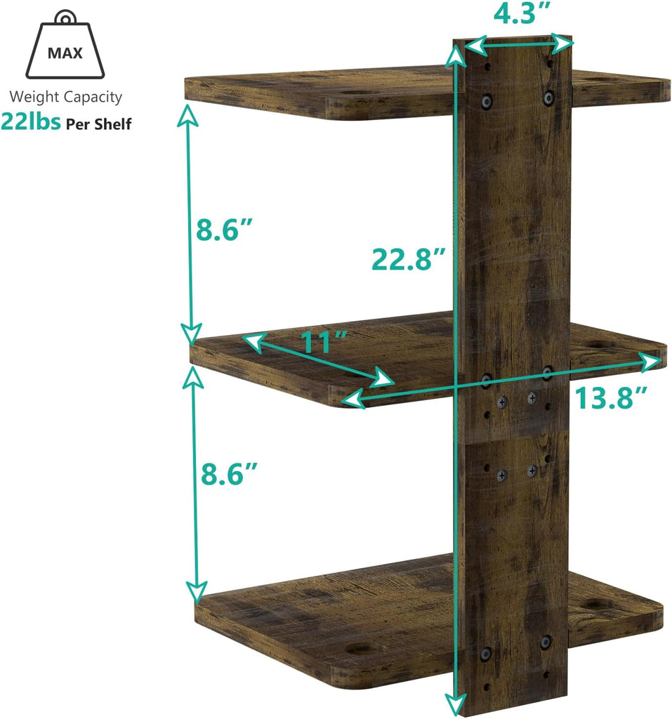 WALI Projector Mount Floating TV Shelf, Holds Up to 22lbs, Wooden Floating Shelf for Under TV for DVD Players, Cable Boxes, Routers, Game Consoles, PlayStation Accessories (CS303NC), 3 Shelves
