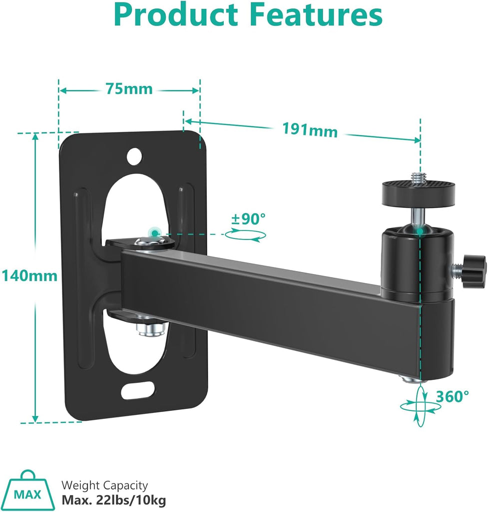 WALI Mini Porjector Wall Mount, Wall Mount Projector for 1/4" Screw, Fully Adjustable Projector Hanging Bracket Ceiling Mount Holder Holds up 22lbs, Black (1330LM-PMS)