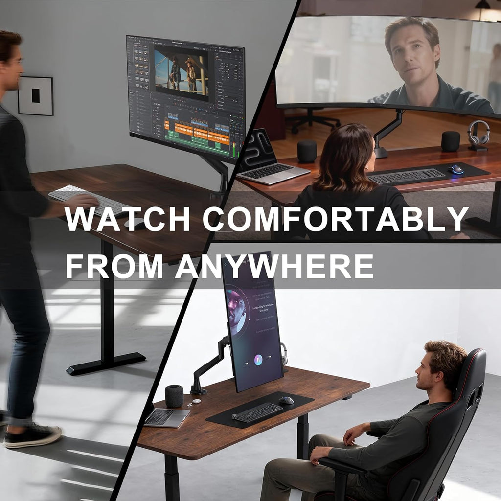 WALI Single Monitor Arm with Desk Mount for 17–49 Inch Screens – Holds Up to 33 lbs, Fully Adjustable VESA Monitor Stand, Heavy Duty Gas Spring for Gaming & Home Office (GSM001XLN)