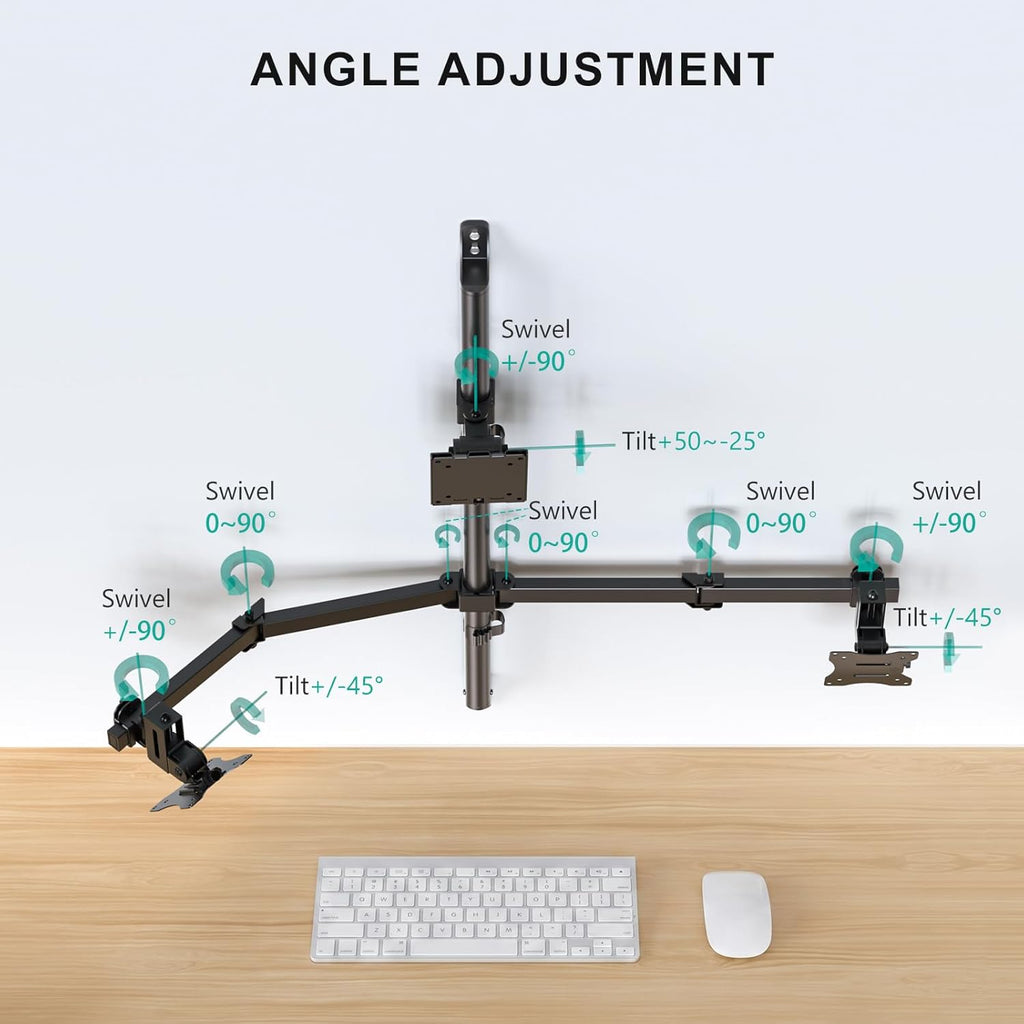 WALI Triple Monitor Wall Mount for 13 to 49 Inch, 3 Monitor Wall Mount Computer Monitor Arm for Ultrawides Screens, Swivel Tilt Wall Mount with VESA 75/100 mm, Per Arm Holds Up to 22lbs
