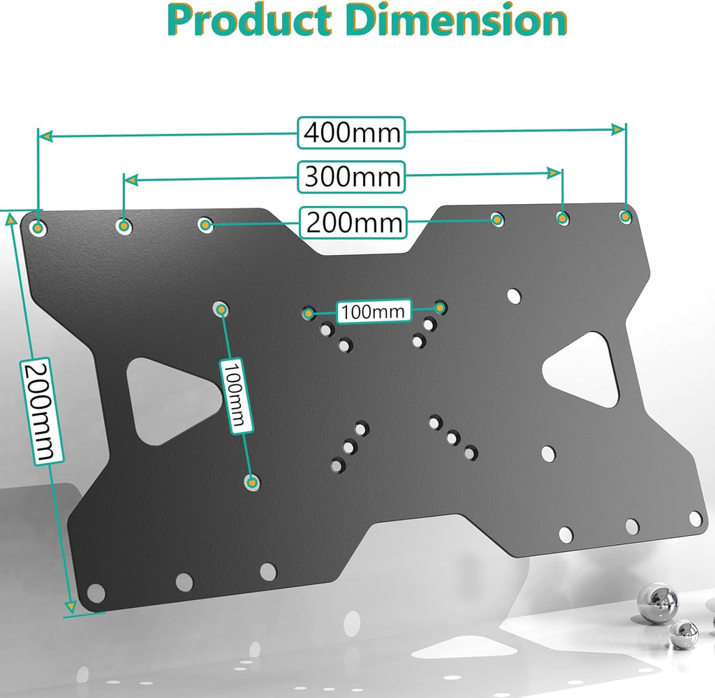 WALI Adapter Plate for TV Mount, 400x200 Universal Mount, Convert 75x75, 100x100mm up to 400x200mm Mounting Holes Patterns (ADP402), Black