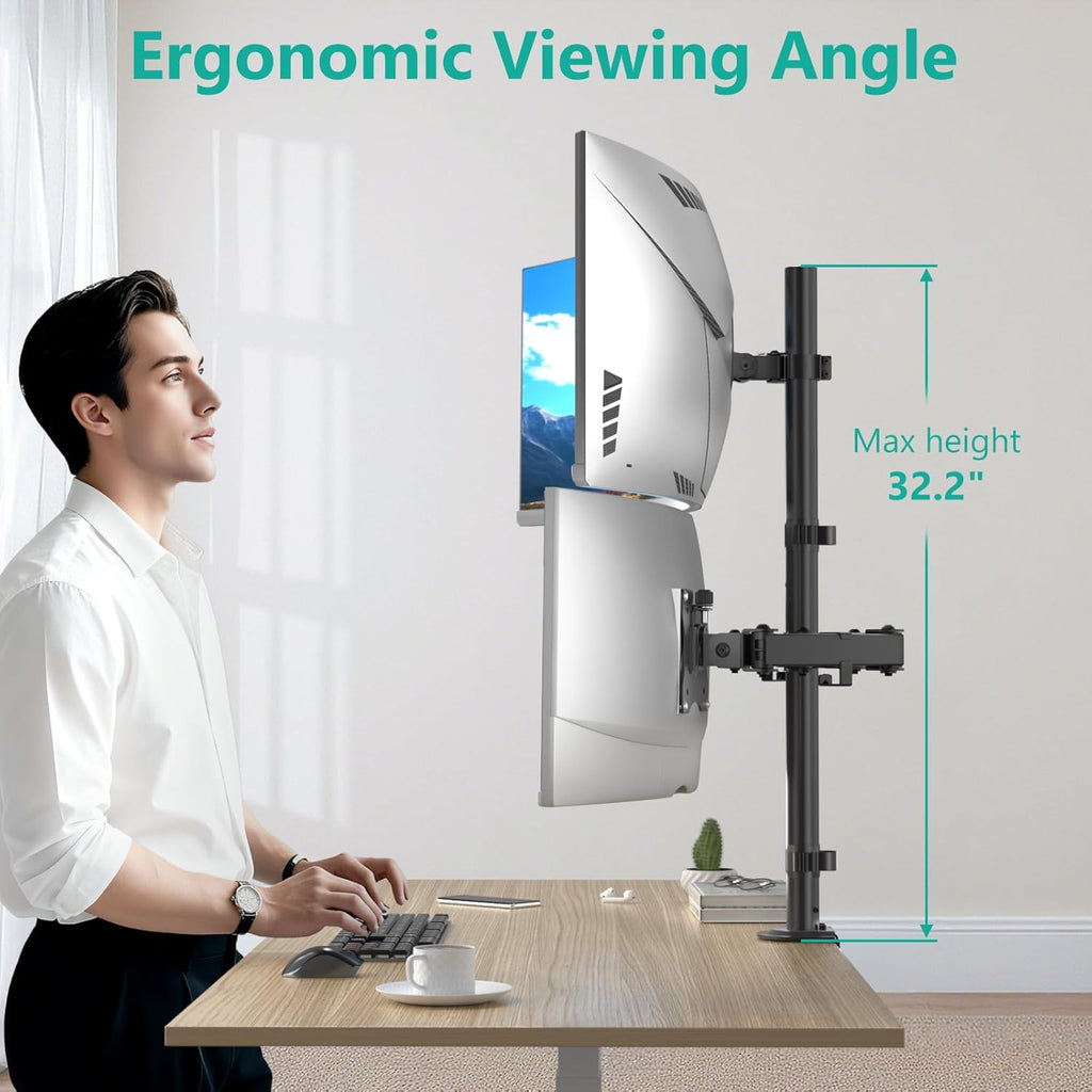 WALI Triple Monitor Mount for up to 49 inch Ultrawides on Top Bracket and 32 inch Screens on Side Brackets, Extra Tall 3 Monitors Desk Mount, Heavy Duty Monitor Arm up to 44 lbs (M003-P), Black