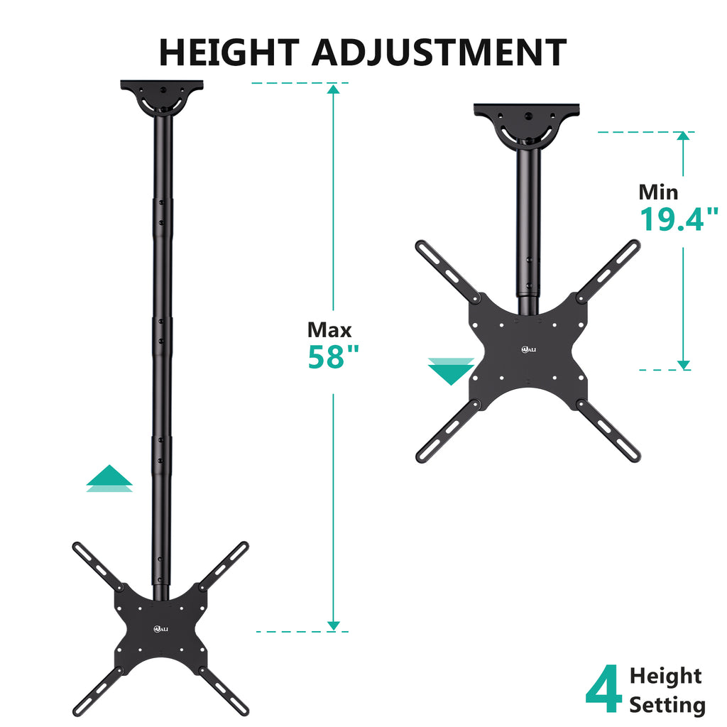 WALI Long Arm TV Ceiling Mount, Fits Most LED, LCD, OLED and Plasma Flat Screen Display 26 to 65 Inch, up to 110 Lbs, Height Extension up to 58 Inch, Mounting Holes up to 400x400mm (CM2665XL), Black