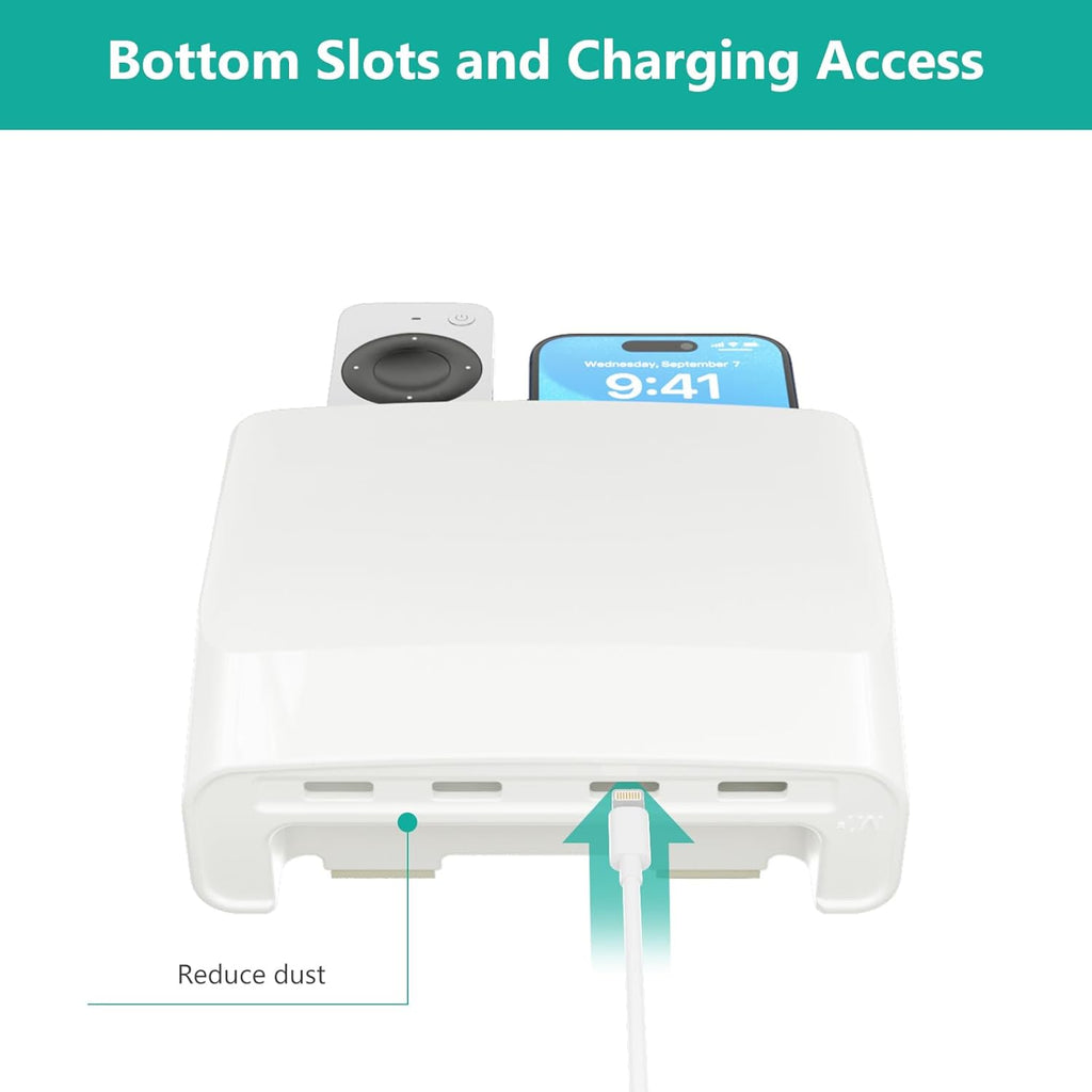 WALI Remote Control Holder Wall Mount 2 Pack, 5 Inch Hole-Free TV Remote Holder Wall Mount No Need to Drill Holes Adhesive for 2 or 3 Remote Controls, White (WMH001-W)