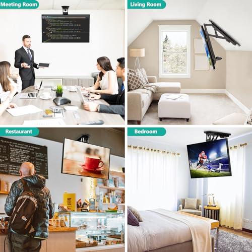 WALI Motorized Ceiling TV Mount with Remote, Electric Flip Down TV Bracket for 32 to 70 inch Flat and Curved Screen TV Up to 77 Lbs, Pitched Roof, Max Mounting Holes 600x400mm (FCM604), Black