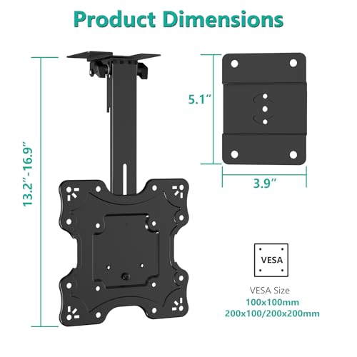 WALI Folding Ceiling TV Mount, Swivel and Flip Down TV Bracket for 17-42 inch Flat Screens, Height Adjustable TV Mount Saving Space, Max Mounting Holes 200x200mm(FCM202), Black