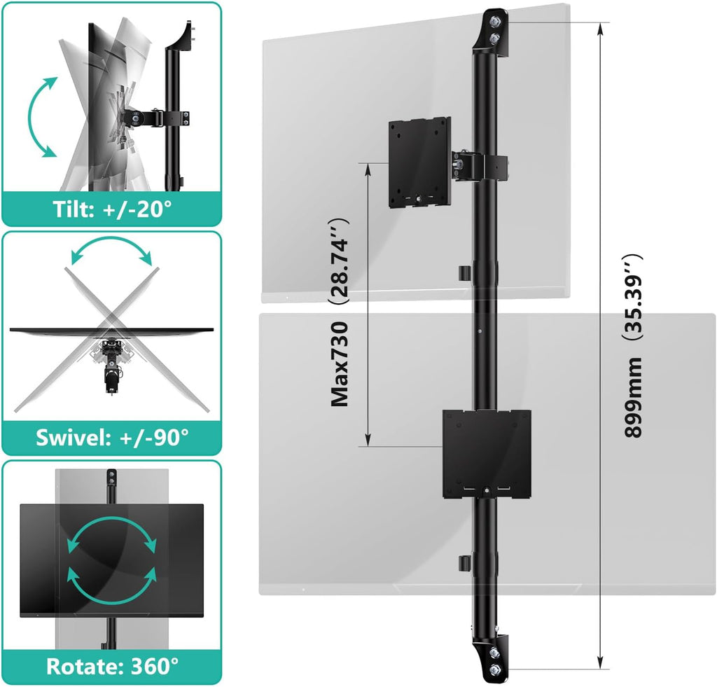 WALI Dual Monitor Wall Mount - Heavy Duty Wall Mount,Vertical Monitor Stand for 17-49 inch Screens,Holds up to 44 lbs per Screen,VESA 75x75/100x100mm,(012ARMV-49) Black