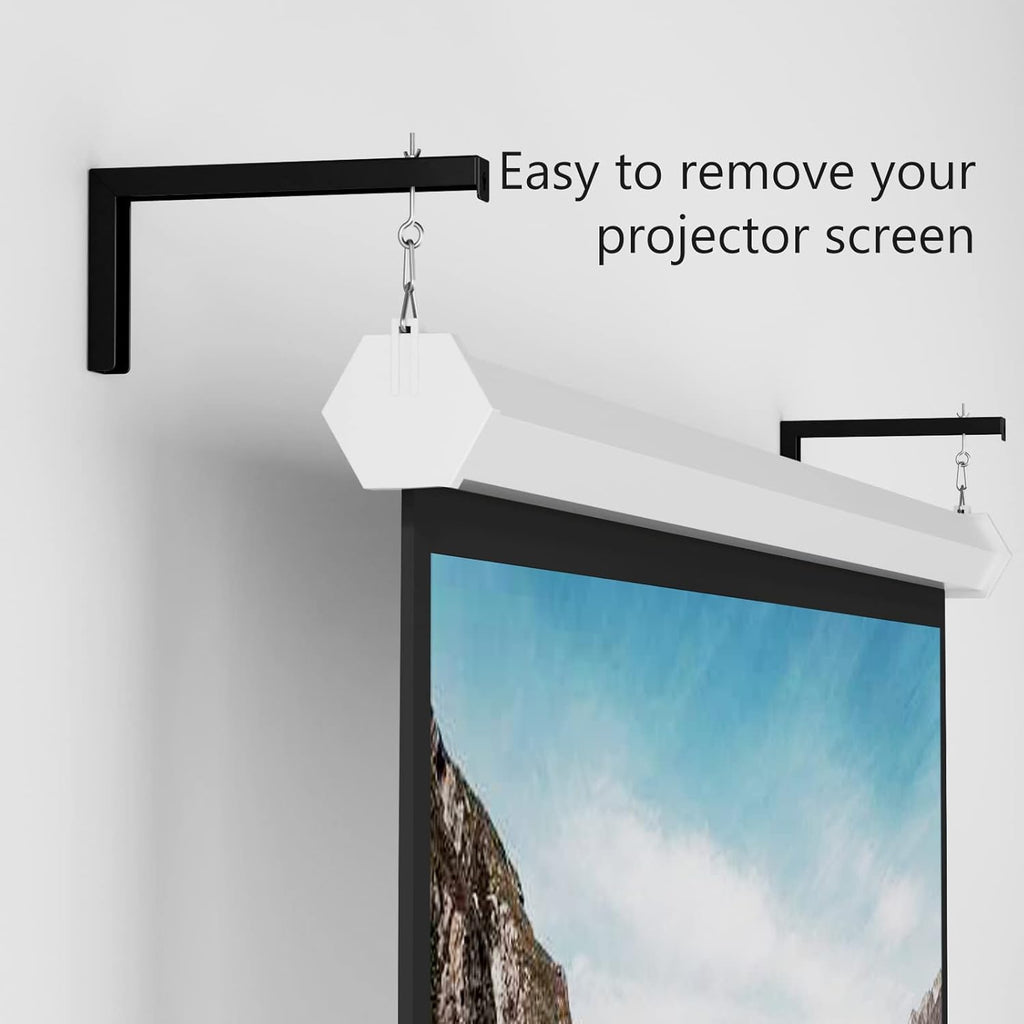 WALI Universal Projector Screen Ceiling Mount, Wall Hanging Mount L-Brackets, 12 inch Adjustable Extension with Hook Kit, Perfect Projector Screen Placement Hold up to 80 lbs (PSM001XL-B), Black