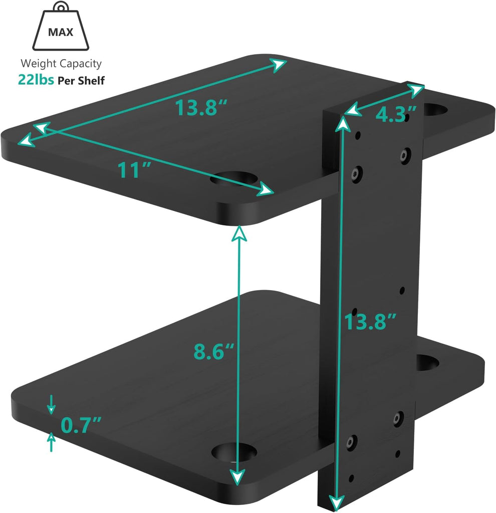 WALI Projector Mount Floating TV Shelf, Holds Up to 22lbs, Wooden Wall Mounted Shelves Under TV Shelf for DVD Players, Cable Boxes, Routers, Game Consoles, PlayStation Accessories (CS202NB), 2 Shelves