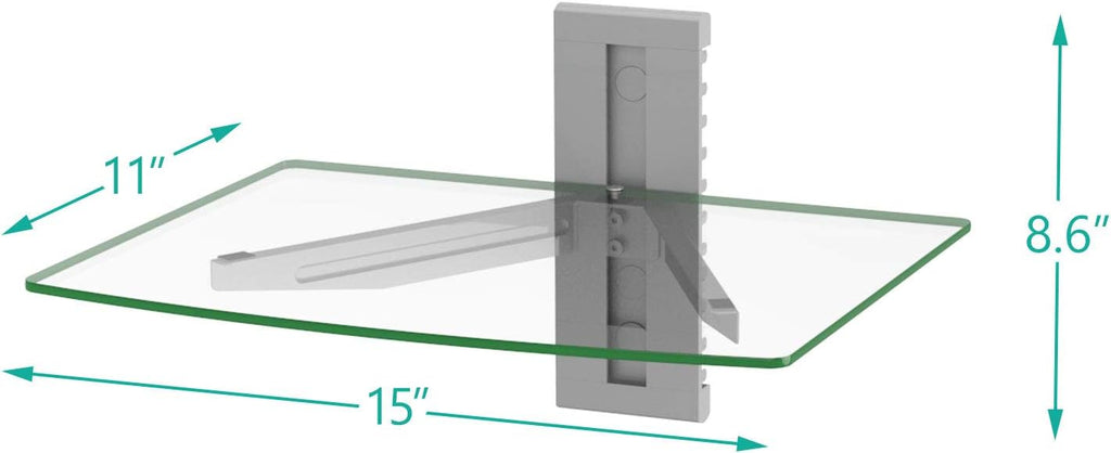 WALI Floating Entertainment Center Shelves, Holds Up to 17.6lbs, TV Shelf with Strengthened Tempered Glasses for DVD Players, Cable Boxes, Games Consoles, TV Accessories (CS201S), 1 Shelf, Silver