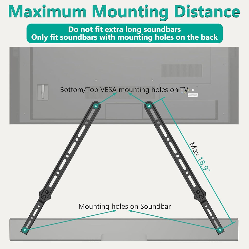 WALI Sound Bar Mount Bracket, for Mounting Above or Under TV, with Adjustable 3 Angled Extension Arm, Fits Most 23 to 65 Inch TVs, up to 33 lbs (SBR202)