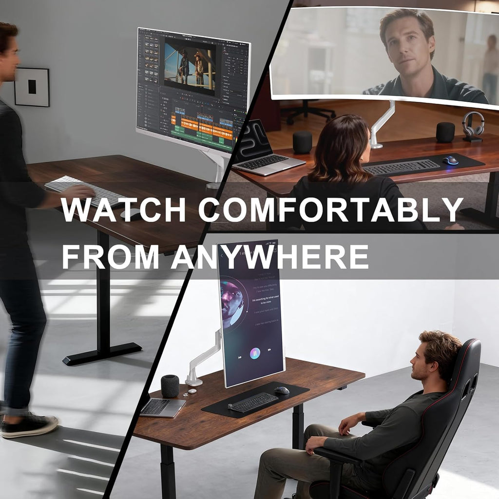 WALI Single Monitor Arm with Desk Mount for 17–49 Inch Screens – Holds Up to 33 lbs, Fully Adjustable VESA Monitor Stand, Heavy Duty Gas Spring for Gaming & Home Office (GSM001XLNW),White