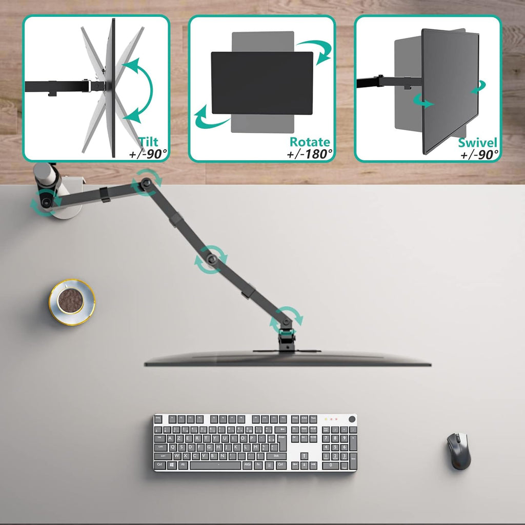 WALI Single Monitor Arm, Universal 3 Tier Arm Fully Adjustable Pole Mount Bracket for WALI Monitor Mounting System (001ARMXL), Black