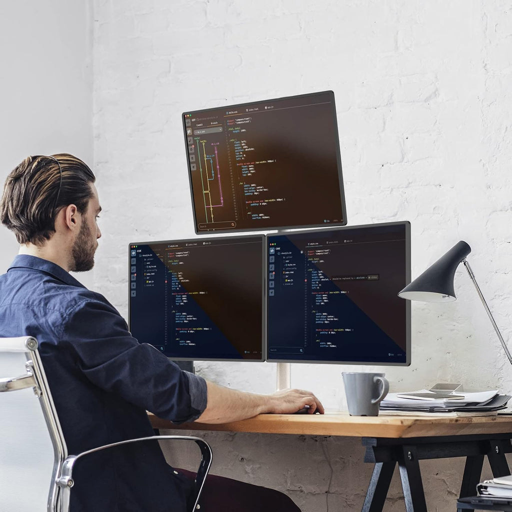 WALI Triple Monitor Stand, Fully Adjustable Three Monitor Desk Mount Fits 3 Screens up to 27 inch, 22 lbs. Weight Capacity per Arm (M003-W), White