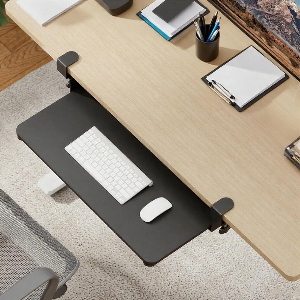 WALI Keyboard Tray Under Desk, Pull-Out Keyboard & Mouse Tray with 45° Adjustable C-Clamp, Ergonomic Platform Computer Drawer for L Shaped & Flat Desk 26.4" x 11.8" (KBT001-B), Black