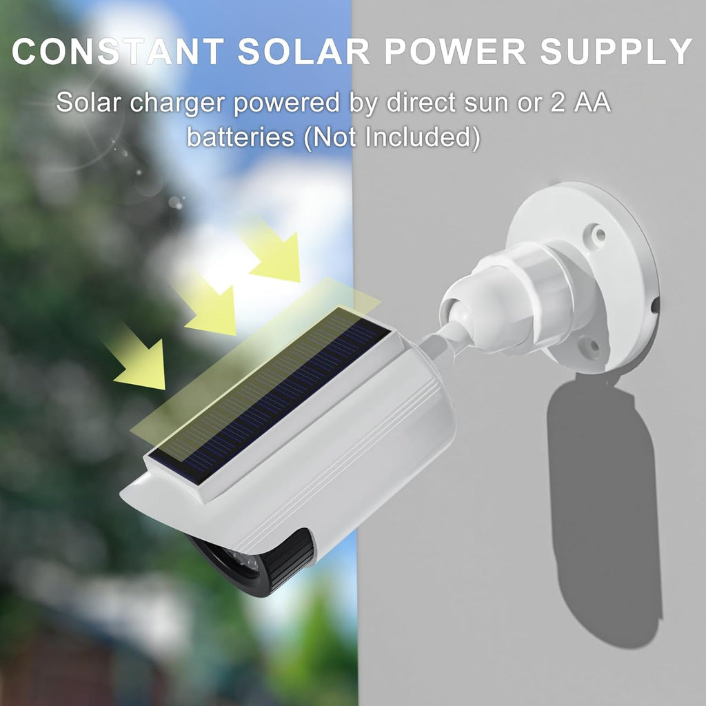 WALI Fake Dummy Camera, Solar Powered Fake Security Camera with LED Light, for Inside Outside Decoy Simulated Surveillance Security CCTV Dome Cameras with Warning Sticker (SOLTC-W2), 2 Packs, White