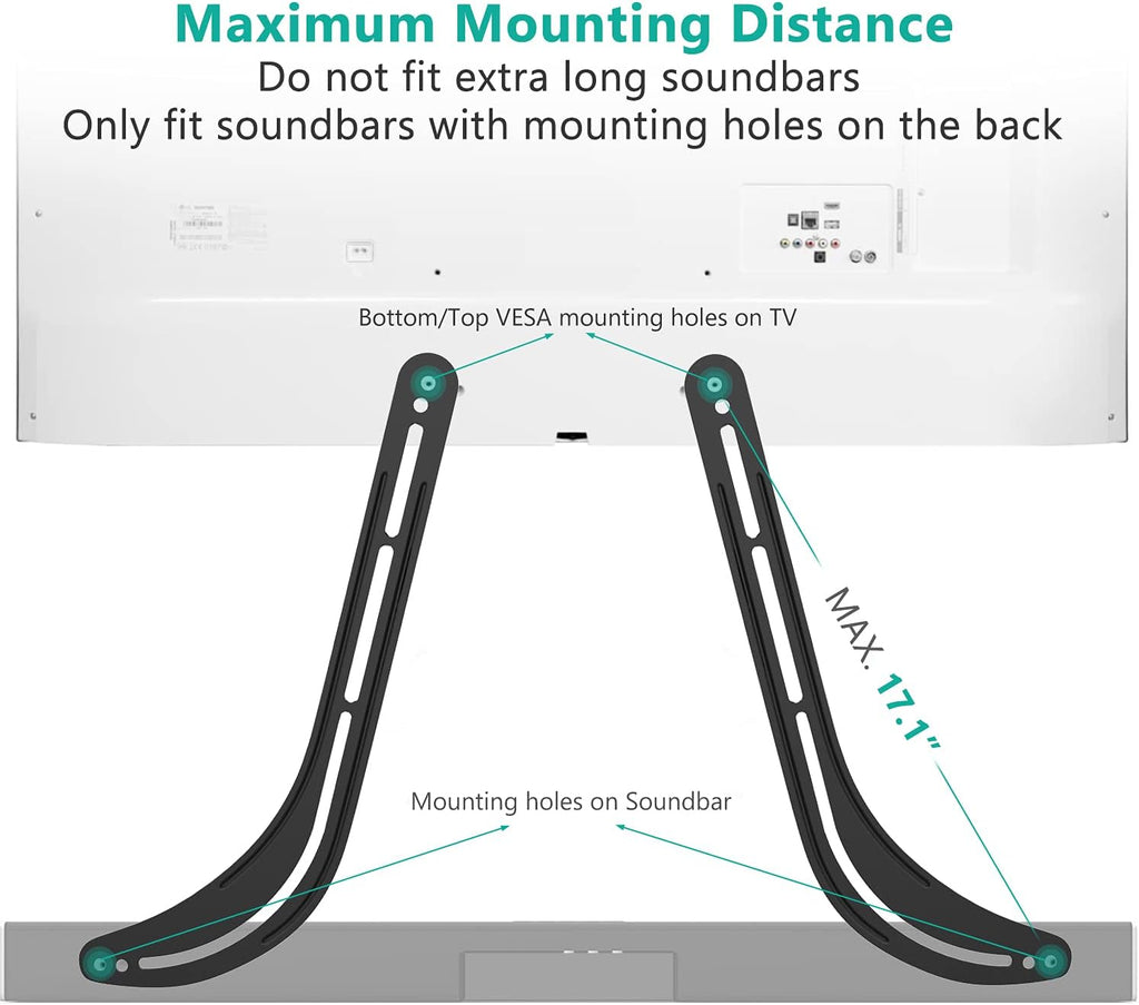 WALI Sound Bar Mount Bracket for Mounting Above or Under TV, Fits 32 to 70 inch TVs, 33 lbs. Weight Capacity (SBR201), Black