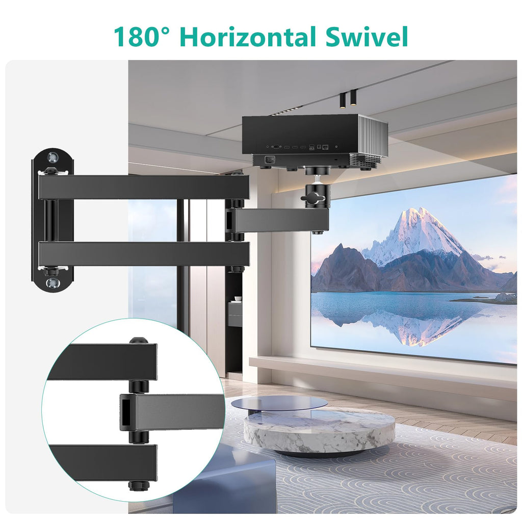 WALI Foldable Projector Wall Mount Universal Adjustable Wall Projector Mount Aluminum Alloy Projectors Stand,1/4" M4 M6 Screw Size,(1330LM-PM), Black