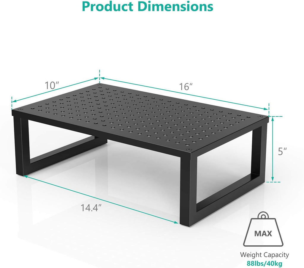 WALI Monitor Stand Riser, Desktop Printer Monitor Stand Riser, with Vented Metal Platform and Underneath Storage (STT004), 1 Pack, Black