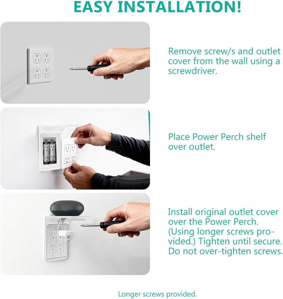 WALI Double Outlet Shelf Wall Holder – Bathroom Shelf Duplex for Electric Toothbrush, HomePod Mini, Echo Dot & Phone Charging – White-2 Packs (DLS002)