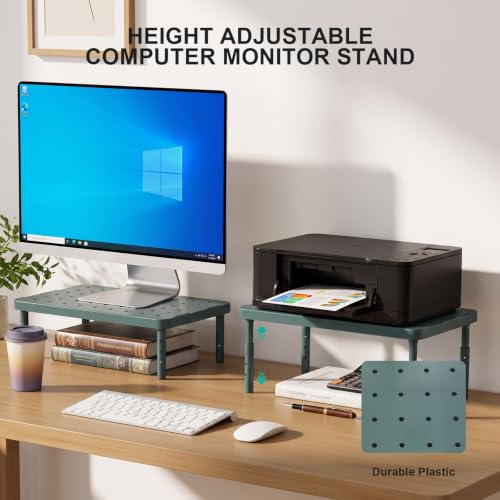 WALI Computer Monitor Stand for Desk, Adjustable Laptop Riser, up to 44 lbs|Desk Monitor Riser Underneath Storage, Fits Notebook, Laptops, Printers, for Home, Office, School(PTT001-K), Dark Green