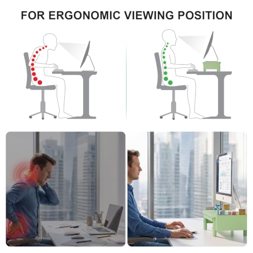 WALI Computer Monitor Stand with Storage and Pen Holder|3 Height Adjustable Desk Organizer with Drawer, Desk Laptop Monitor Riser for Computer, Printer(PTT003-N), 1 Pack, Green