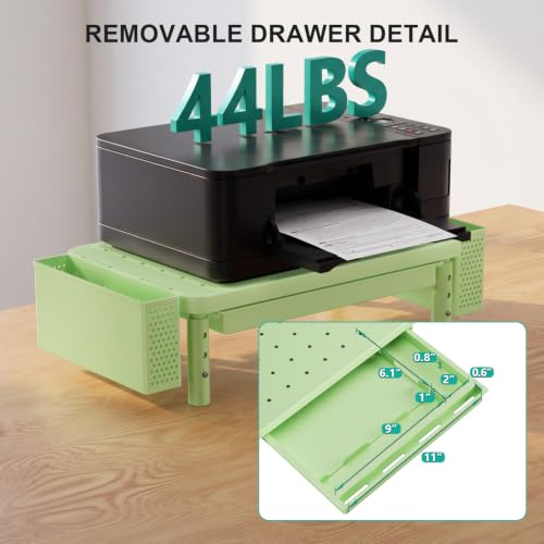 WALI Computer Monitor Stand with Storage and Pen Holder|3 Height Adjustable Desk Organizer with Drawer, Desk Laptop Monitor Riser for Computer, Printer(PTT003-N), 1 Pack, Green
