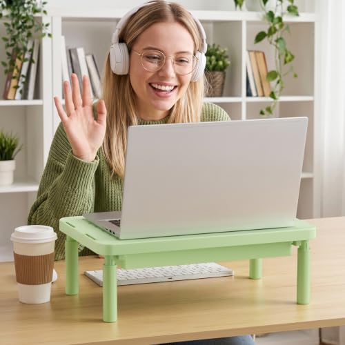 WALI 3 Height Adjustable Computer Monitor Stand with Storage, up to 44 lbs|Desk Organizer with Drawer, Vented Holes, Fits Computer, Laptops, Printers, for Home, Office, School (PTT002-N),1 Pack,Green